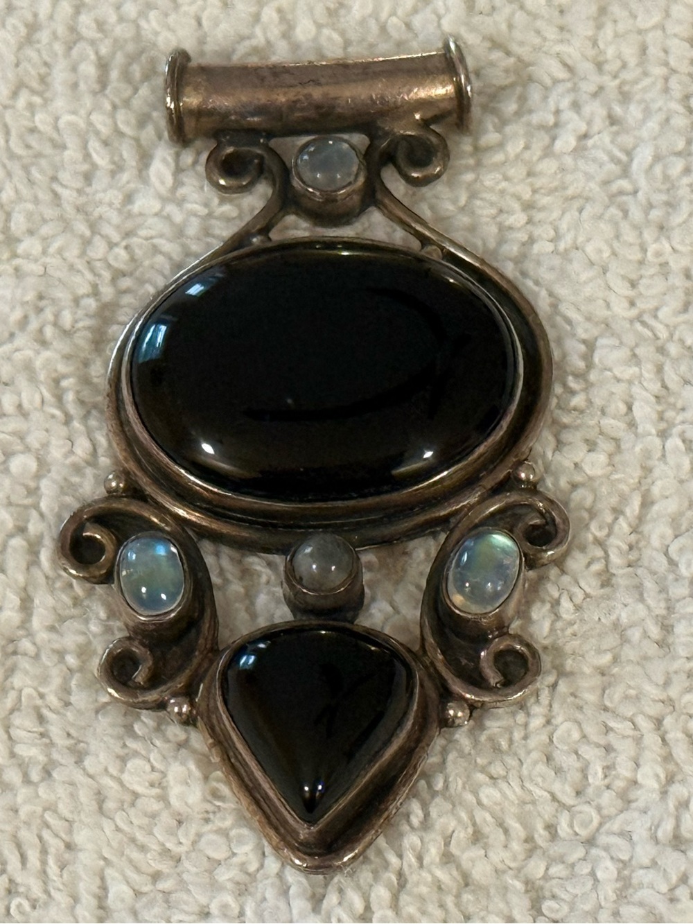 Sterling Silver Black Onyx and Moonstone Pendant - Elegant Women’s Jewelry